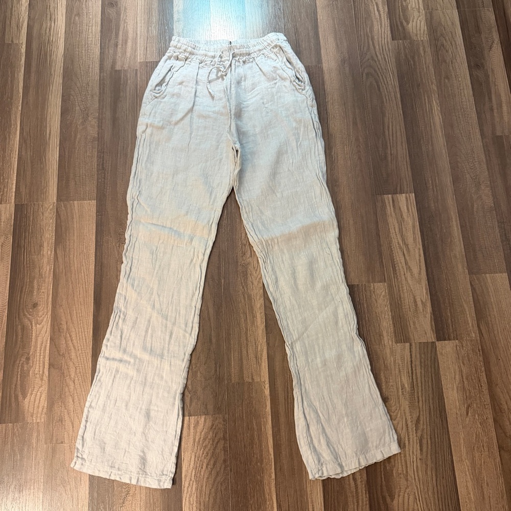 Belle France made in Italy Beige Linen retroY2K boho quietluxury bootcut Pants S